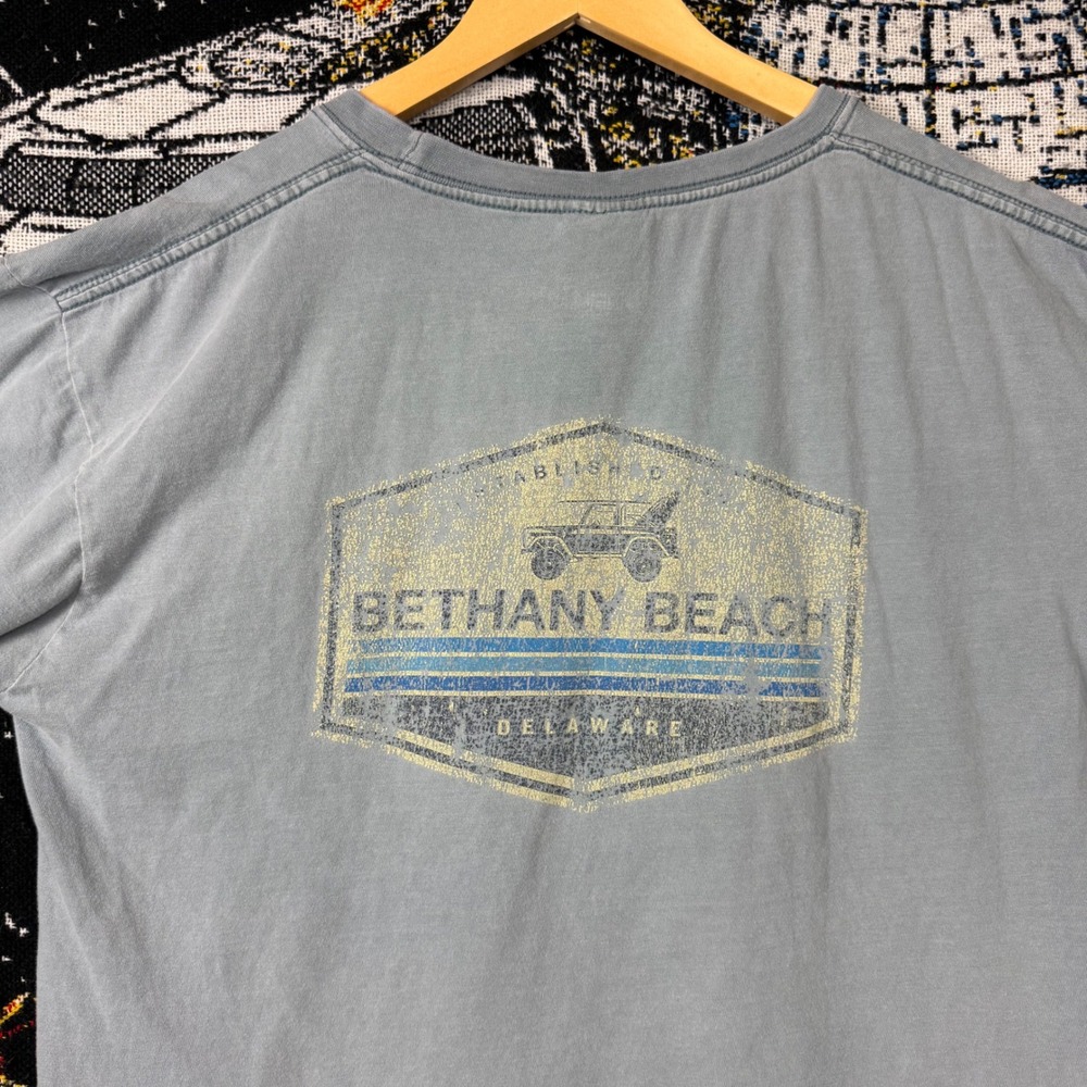 Tribe Bethany Beach Delaware Vintage Washed Graphic T-Shirt Mens Large Blue Jeep